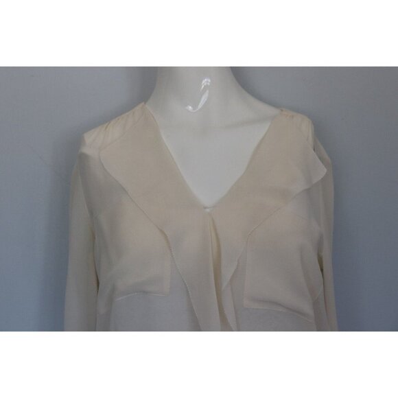Aritzia T. Babaton Womens Size XXS Ivory Blouse Sheer Silk Shirt Long Sleeve Top - Picture 4 of 11
